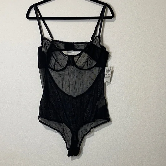 Women’s INC Monogram Black Sheer Lace Bodysuit - Picture 1 of 11